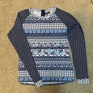 Tommy Bahama Blue and White Long Sleeve Swim Shirt Women’s Size XL